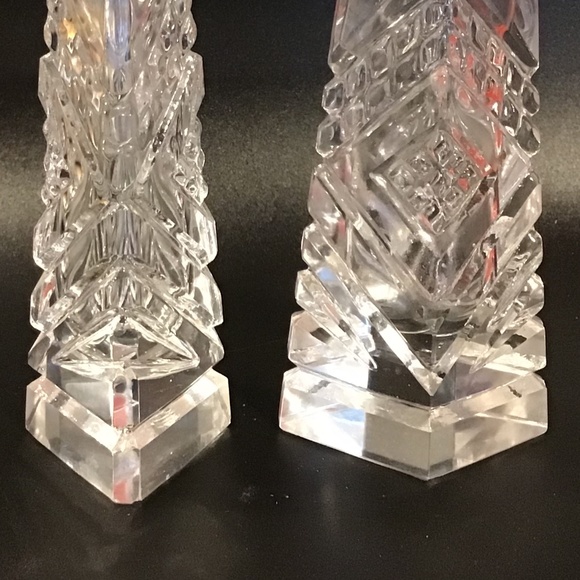 Vintage Clear Cut Glass Salt & Pepper Shakers Set 4 3/4” Tall - Picture 3 of 15